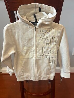 Sean John Cream Zip Front Hoodie with Graphic Logo